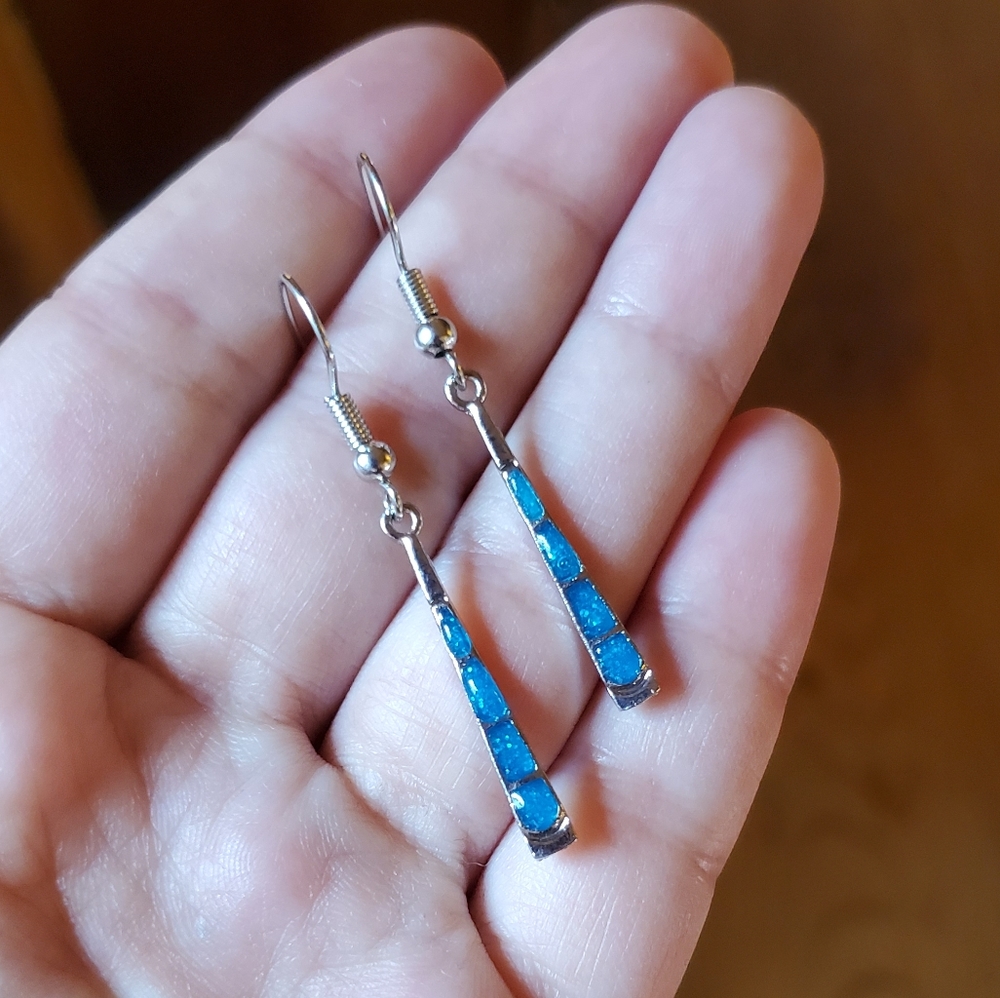 NWOT Blue Enamel Drop Earrings - Picture 5 of 10